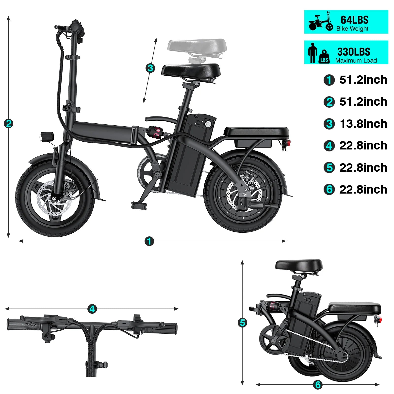 560W Adult Electric Bikes,20MPH,48V10.4AH Removable Battery,14inch Folding Electric Bike,Multi-Shock Absorption Electric Bicycle