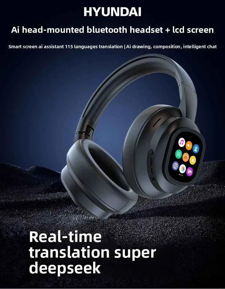 New HYUNDAI X1PRO Wireless Bluetooth 6.0 HIFI Headphone, 100+Languages,With Magnetic Touch Control LED Screen