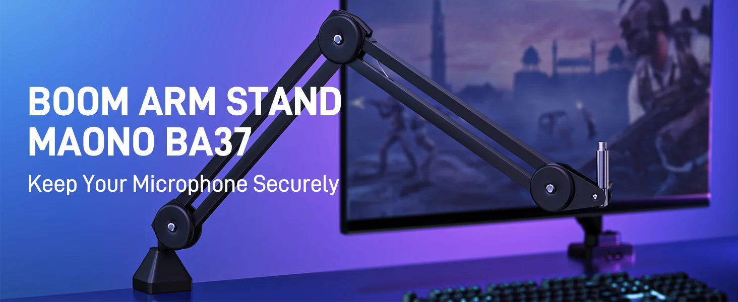 MAONO BA37 Microphone Boom Arm Heavy Duty Adjustable Metal Suspension Mic Stand Upgraded Desk Clamp 3/8" to 5/8" Screw Adapter