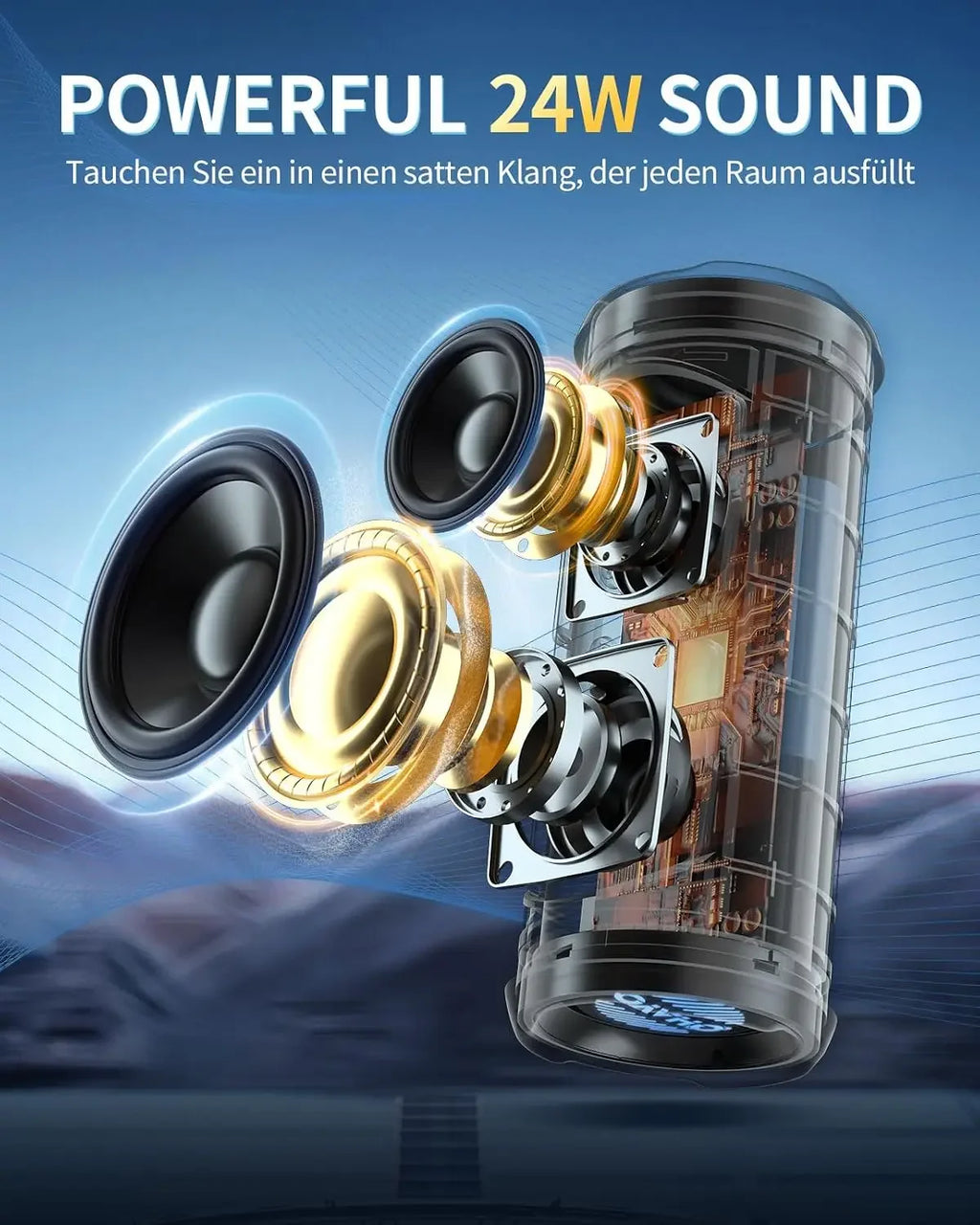 OHAYO Bluetooth Speaker 24W, Wireless Portable Outdoor Bluetooth Speakers, True Wireless Stereo IPX7 Waterproof, Dual Pairing Bluetooth 5.3 Built-in Mic