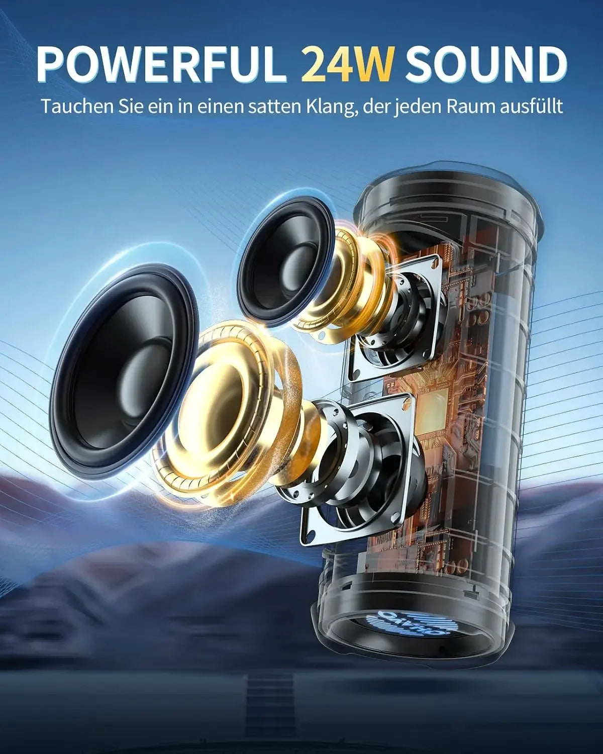 OHAYO Bluetooth Speaker 24W, Wireless Portable Outdoor Bluetooth Speakers, True Wireless Stereo IPX7 Waterproof, Dual Pairing Bluetooth 5.3 Built-in Mic