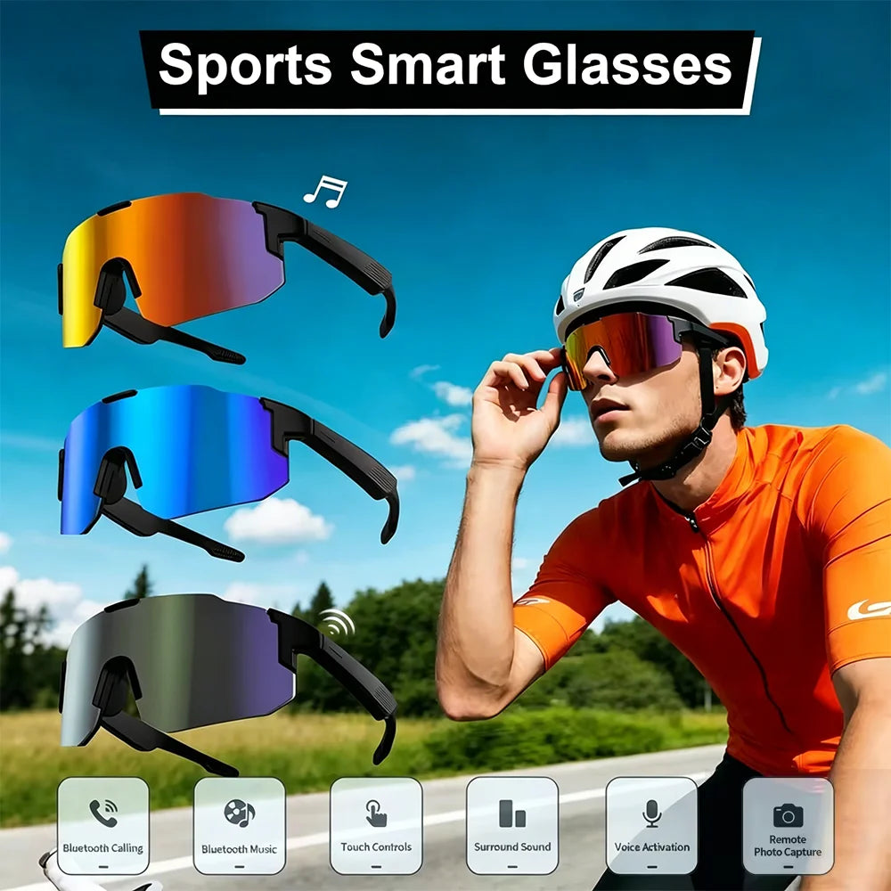 LAXASFIT 2026 New Windproof Cycling Smart Glasses Bluetooth 5.3 Open Ear Sport Sunglasses with HD Music Call for Men Women