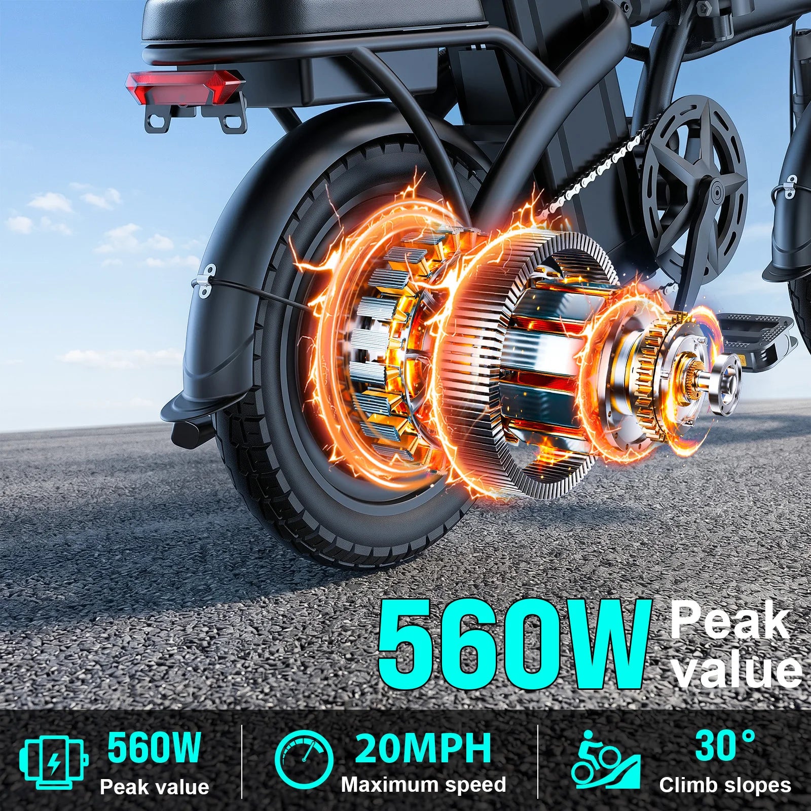 560W Adult Electric Bikes,20MPH,48V10.4AH Removable Battery,14inch Folding Electric Bike,Multi-Shock Absorption Electric Bicycle