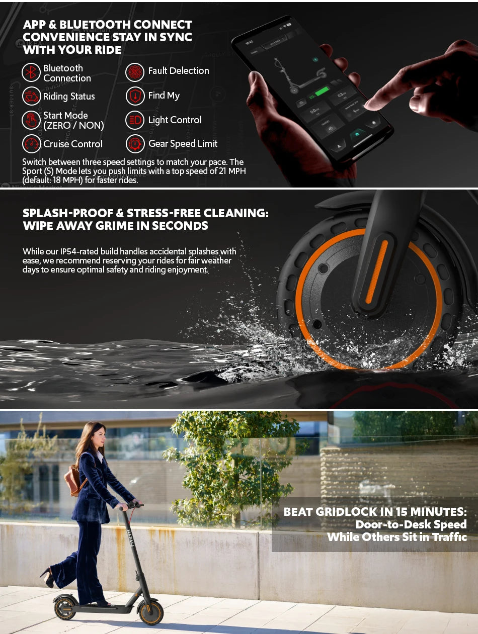 Electric Scooter for Adults, 550W Peak Motor & 19-Mile Range, 360° Lighting, Foldable E-Scooter with App Control