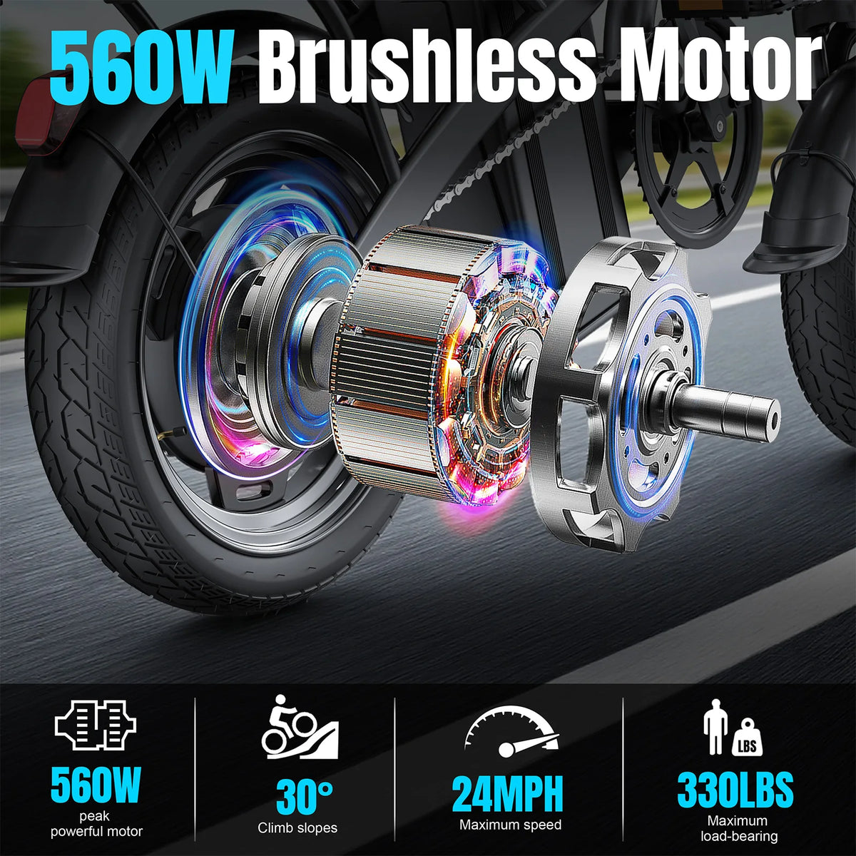 560W Adult Electric Bikes,24MPH,48V10.4AH Removable Battery,14inch Folding Electric Bike,Multi-Shock Absorption Electric Bicycle