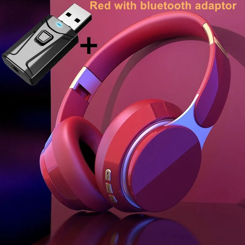 Wireless TV Headphones Bluetooth 5.0 USB Adaptor Stereo Headset Foldable Helmet Earbuds with Mic for Samsung TV PC Music