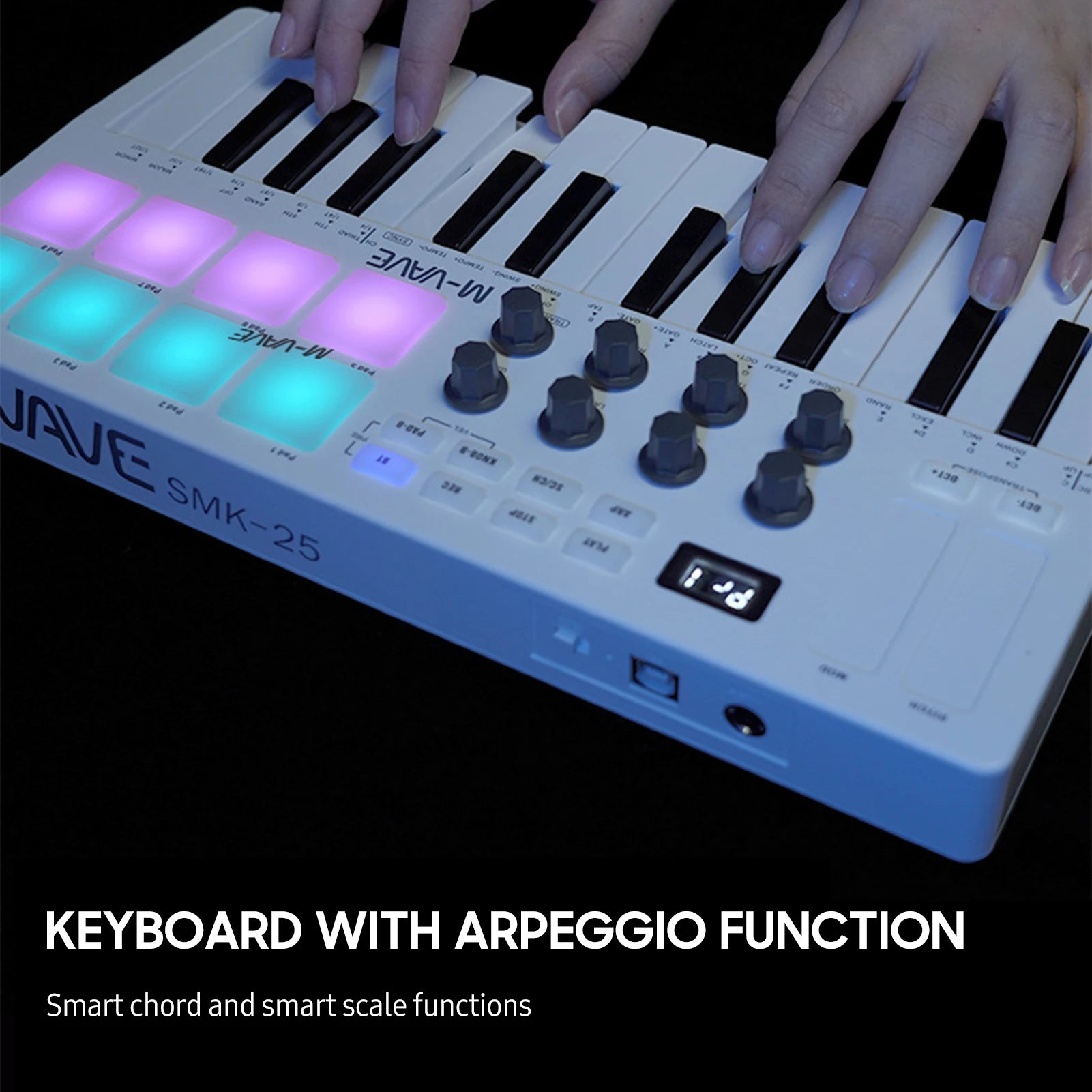 M-VAVE SMK-25 Keys 8 Backlit Drum Pads MIDI Keyboard Professional Beat Maker Keytar for Keyboard Music Production Builtin