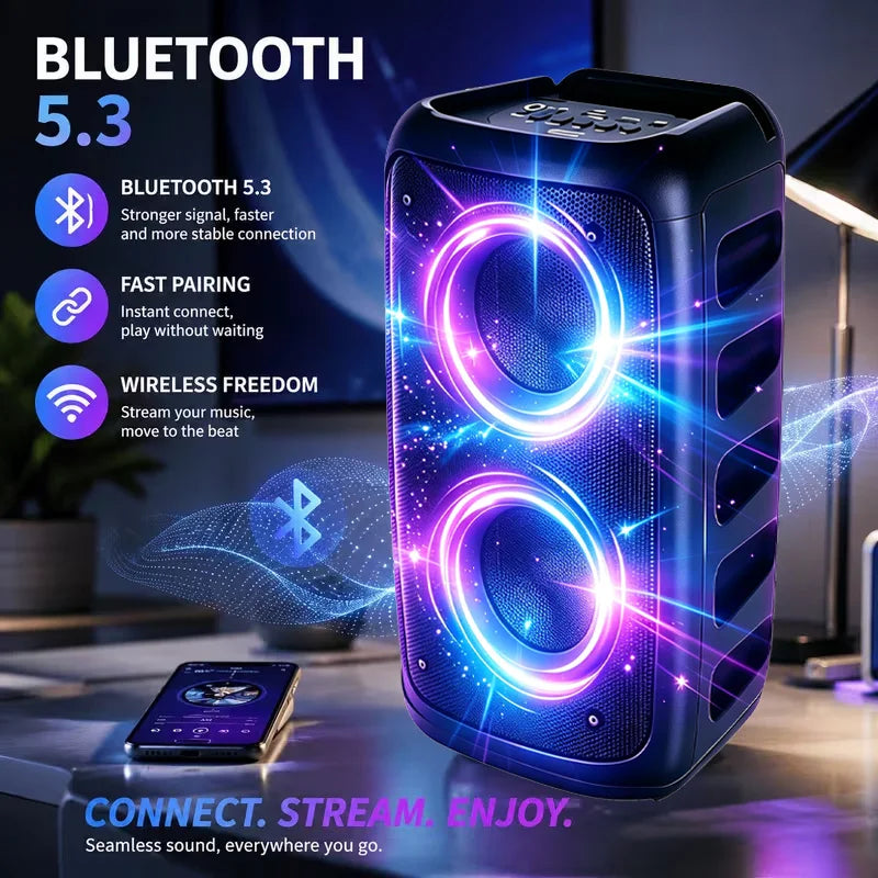 9900Hz Professional Large Bluetooth Speaker with Microphone, Portable Design, Featuring  Subwoofer Party Box, LED Lights, Compatible with BT/USB/TF/AUX/FM/TWS/MIC/EQ Functions, Professional Karaoke. Ideal Gift for Birthdays,