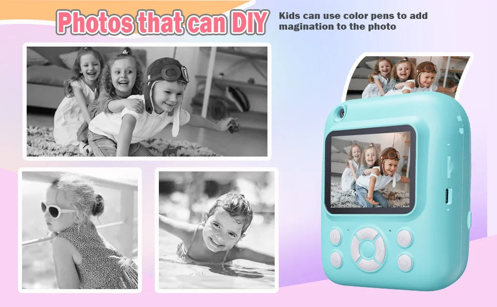 Instant Print Camera Digital Camera With 3 Rolls Print Paper, 1080P HD Ditigal Camera 2.4 Inch Screen, Selfie Video Camera, USB Cable/Color Pen/Bag/ Included, electronics，Small For Boys Girls Teens Students Seniors，Christ