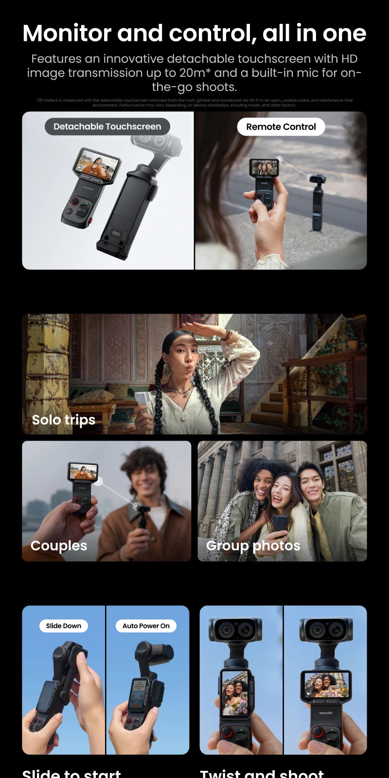 Insta360 Luna Ultra - 8K Vlogging Camera with Dual Lenses, 12× Zoom, 1" Sensor, Detachable 2" Touchscreen, Triple AI Chip