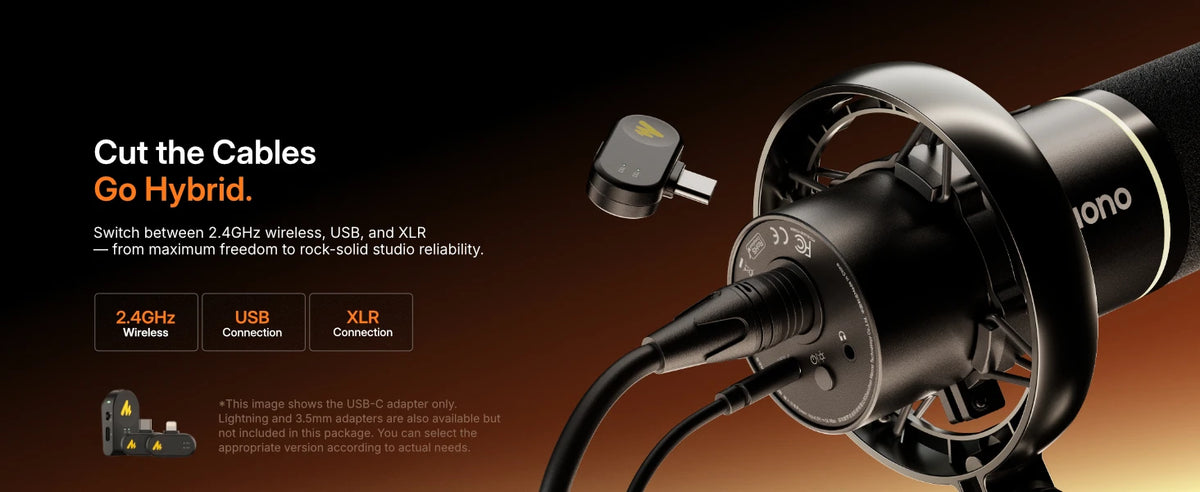 PD200WS Hybrid Wireless Microphone for Phone PC XLR/USB Dynamic Microphone for Podcasting Gaming Live Streaming Recording