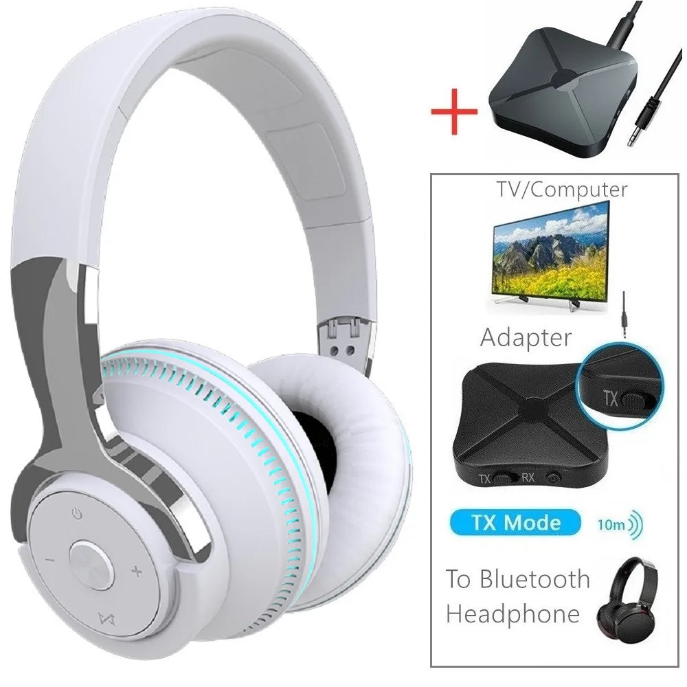 Tv Bluetooth Wireless Headphones with Mic USB Adaptor Headset Noise Canceling Stereo Foldable Bass for TV Earphone