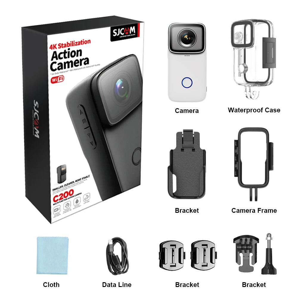 SJCAM C200 4K Waterproof Action Camera Gyro EIS Slow Motion 240fps 154° Wide Angle Ultra Light 84g 1.3" Screen