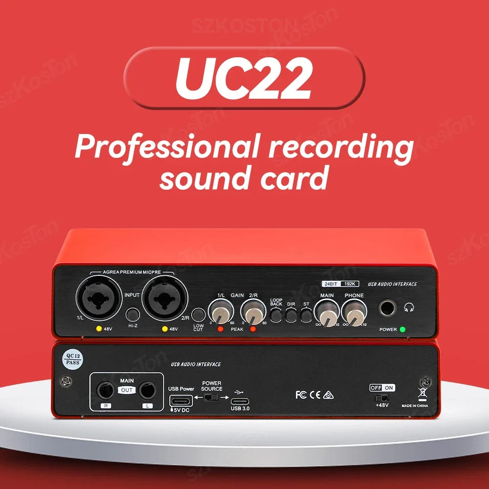 AMIXSQ22 Audio Interface for Recording Computer Free Drive USB External Sound Card for Pc Pro Audio Equipment Professional Video