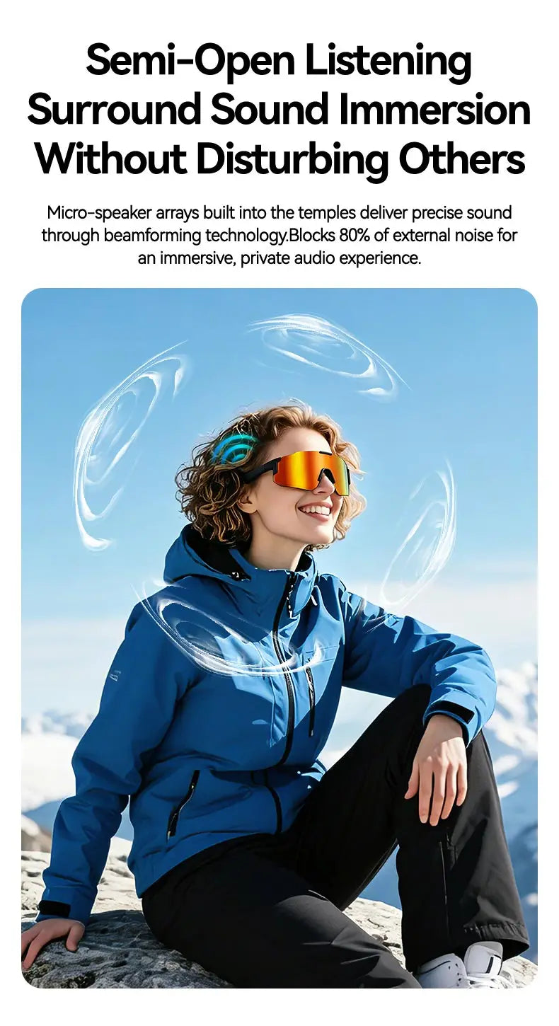 LAXASFIT 2026 New Windproof Cycling Smart Glasses Bluetooth 5.3 Open Ear Sport Sunglasses with HD Music Call for Men Women