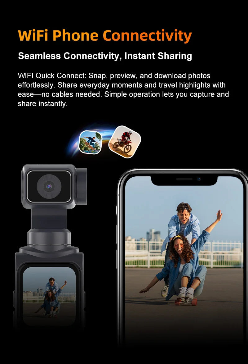 Ourlife 4K Action Camera 330° Face Tracking Gimbal Stabilizer 1.72 Inch Touch Screen 64MP Pocket Digital Camera WiFi Sports Cam