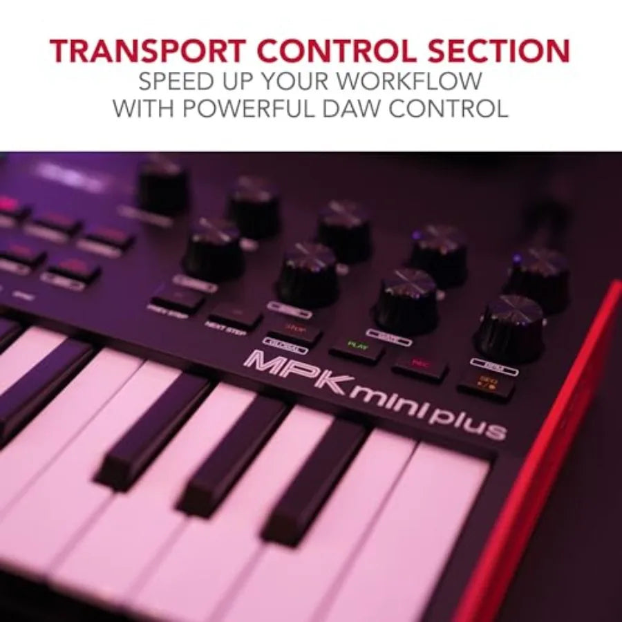 Akai MPK Mini Plus MIDI Keyboard Controller with 37 Mini Keys, 8 MPC Pads, and Sequencer Features