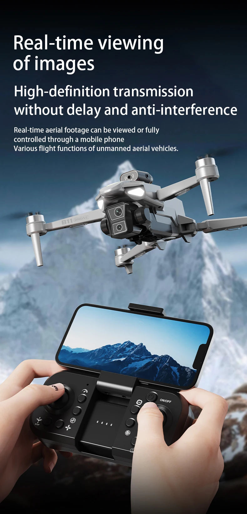 2026 B11 Pro WiFi FPV Drone - Dual 4K/1080P Camera, Wide-Angle HD, Altitude Hold, Foldable Quadcopter RC Helicopter Toy