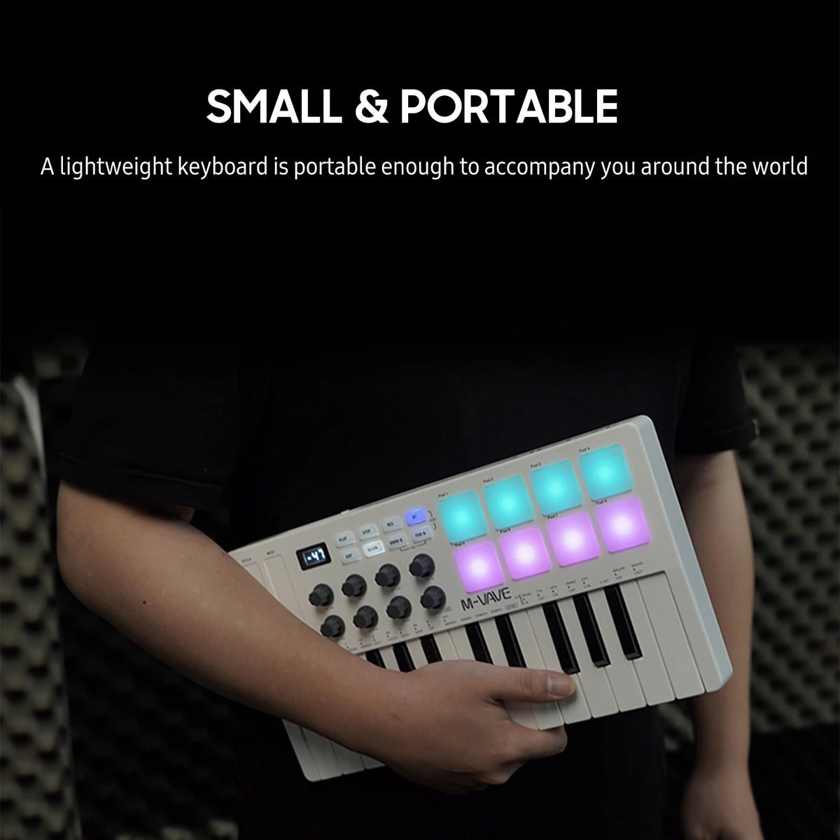 M-VAVE SMK-25 Keys 8 Backlit Drum Pads MIDI Keyboard Professional Beat Maker Keytar for Keyboard Music Production Builtin