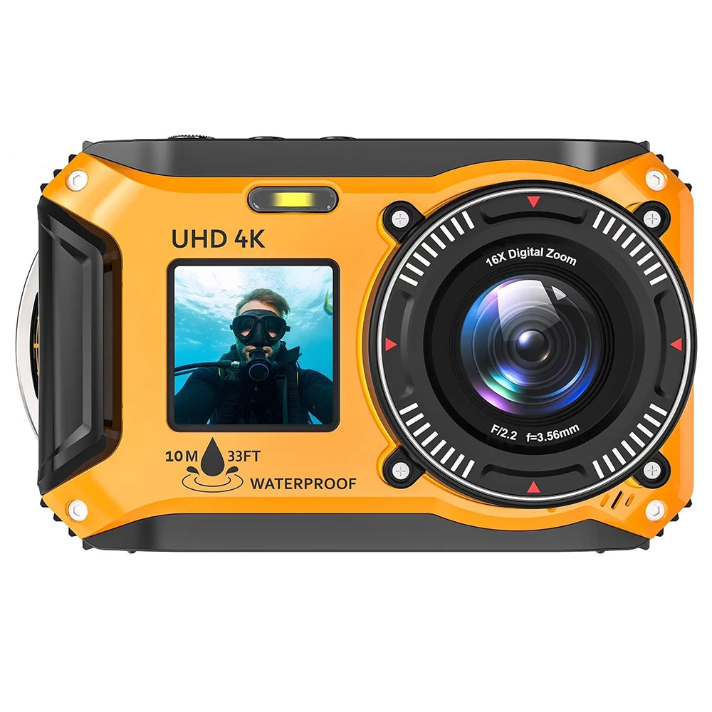 4K Underwater Camera 33FT Waterproof Camera for Snorkeling Dual-Screen Compact Dustproof Floatable Autofocus 64MP Digital Camera