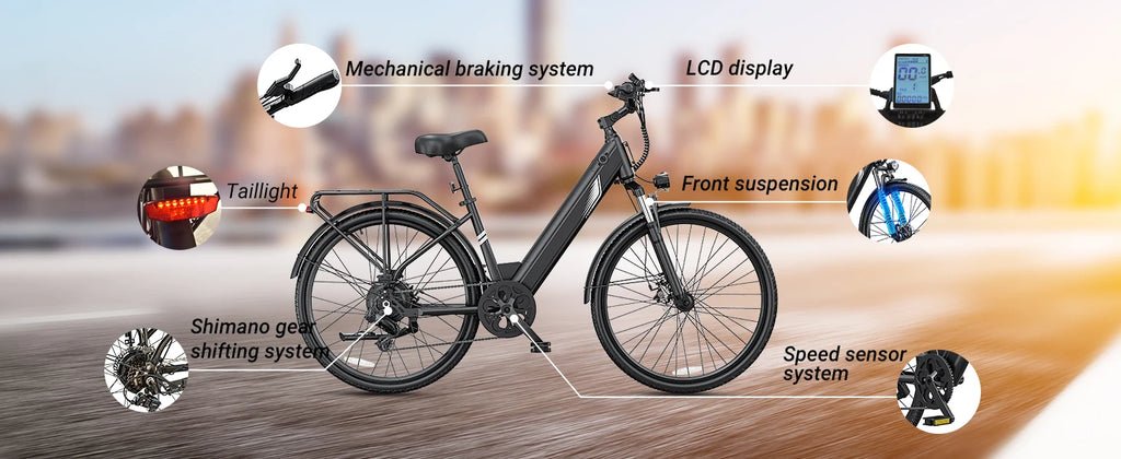 DYU C7 Adult Electric Bicycle 500W Motor 480WH Lithium Battery Electric Bike 7-speed City E bike，Max Speed 20MPH E-BIKE