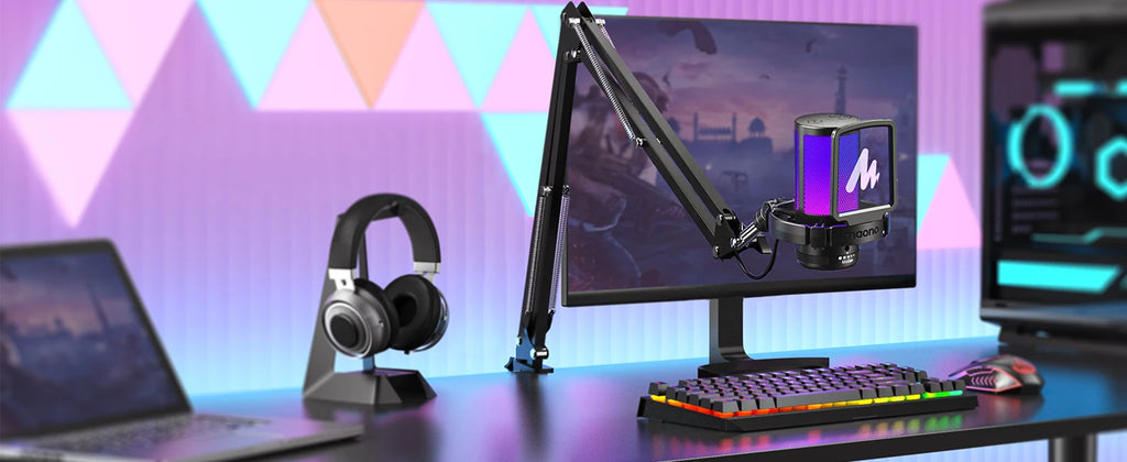 maono DGM20S Gaming USB Microphone Condenser Mic with RGB Light Noise Cancellation Boom Arm for Streaming Podcast YouTube Tiktok