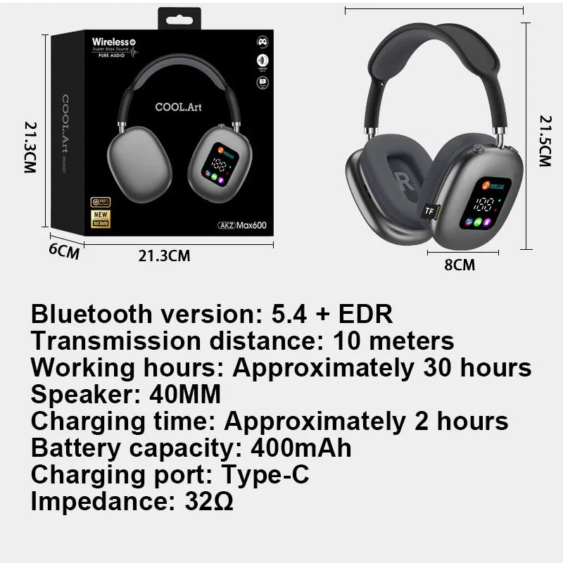 MAX600 Wireless Head-mounted Bluetooth Headset with Digital Display and Card Reader
