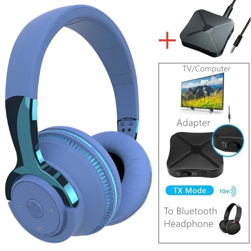 Tv Bluetooth Wireless Headphones with Mic USB Adaptor Headset Noise Canceling Stereo Foldable Bass for TV Earphone
