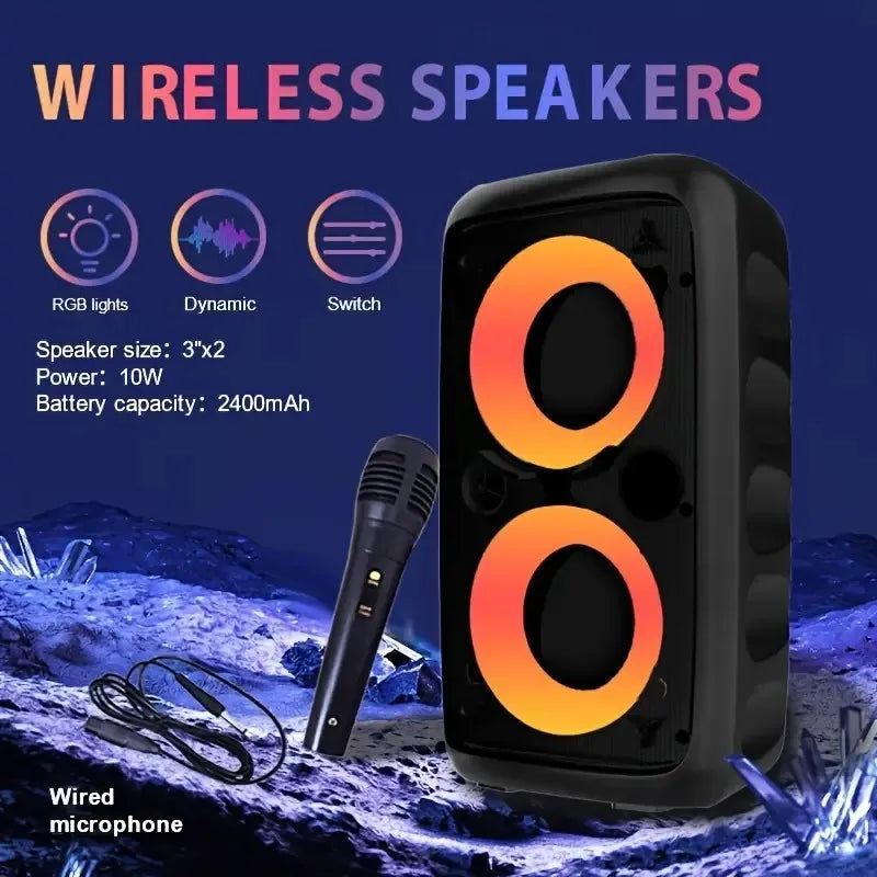 ZNLYRION HY-3317 Portable Bluetooth Karaoke Speaker Dual 3 Inch 10W RGB Ring Light TWS Wireless Stereo Speaker With Wired Mic 2400mAh Rechargeable Battery