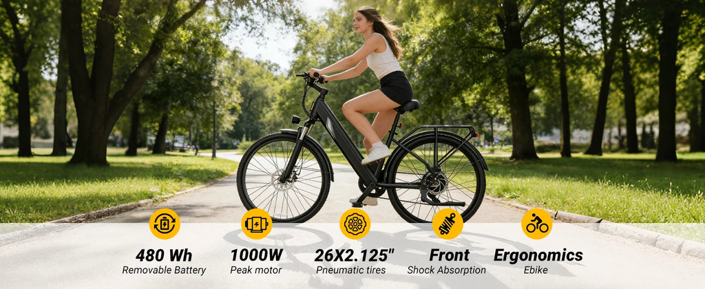 DYU C7 Adult Electric Bicycle 500W Motor 480WH Lithium Battery Electric Bike 7-speed City E bike，Max Speed 20MPH E-BIKE