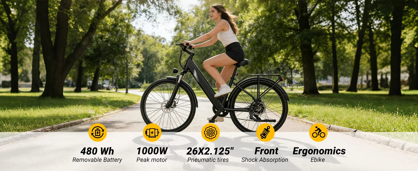 DYU C7 Adult Electric Bicycle 500W Motor 480WH Lithium Battery Electric Bike 7-speed City E bike，Max Speed 20MPH E-BIKE