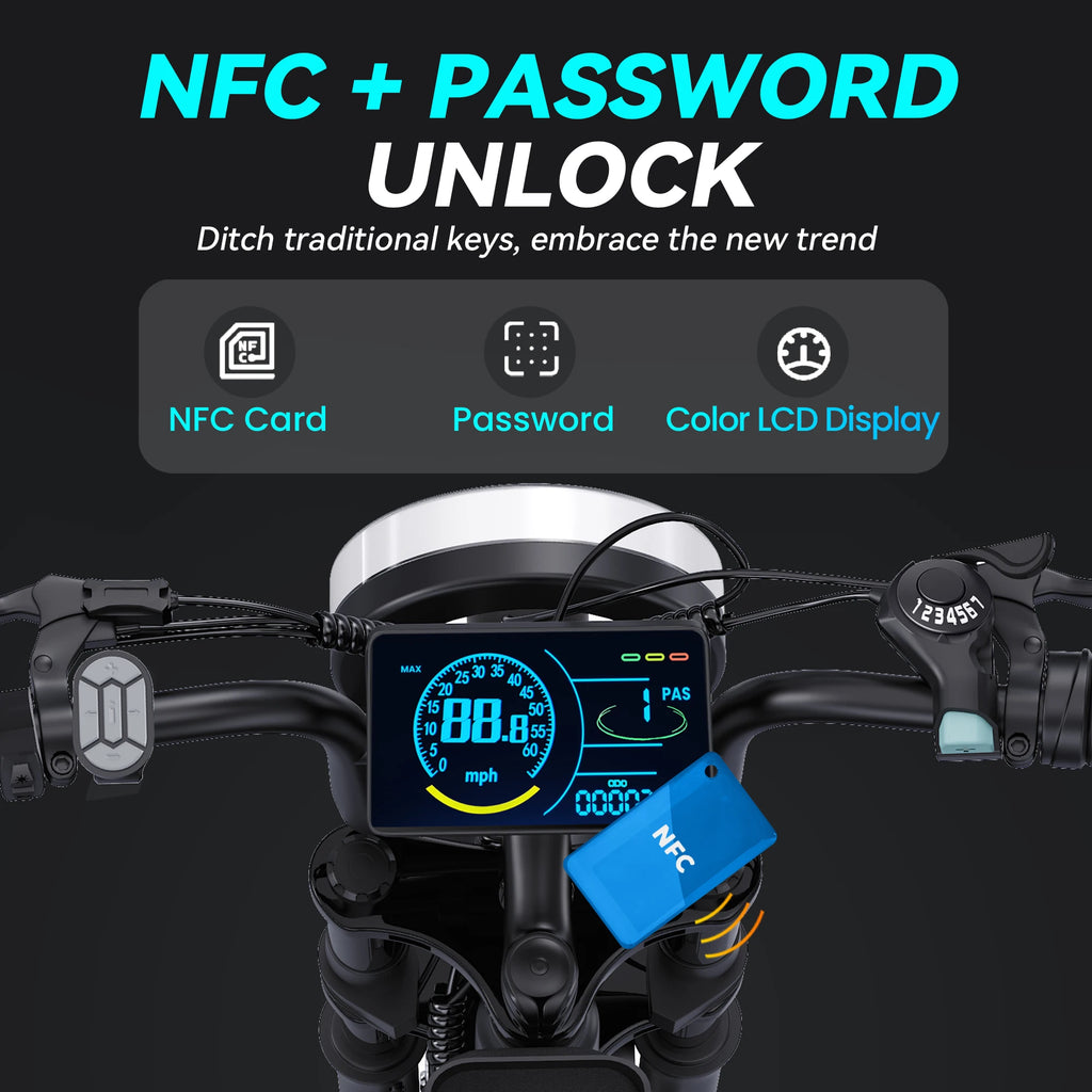 DTTZH F6S Electric Bike for Adults, 2000W Peak 40MPH 48V 25Ah Removable Battery, 20"x4.0" Fat Tire Full Suspension 7-Speed E-Bike, NFC Unlock, UL 2849 Certified, 1 Year Warranty