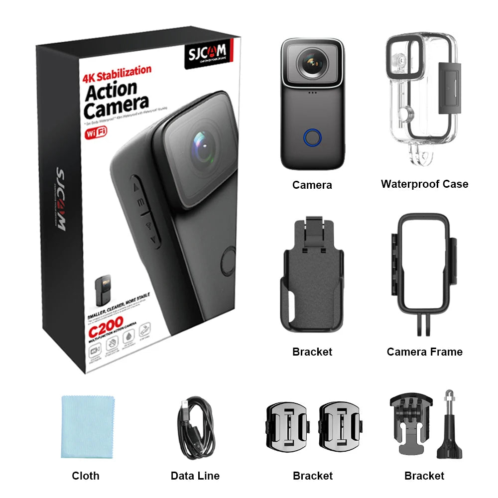 SJCAM C200 4K Waterproof Action Camera Gyro EIS Slow Motion 240fps 154° Wide Angle Ultra Light 84g 1.3" Screen