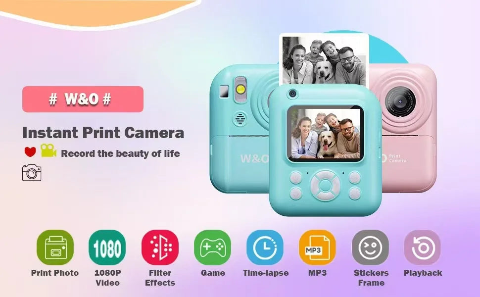 Instant Print Camera Digital Camera With 3 Rolls Print Paper, 1080P HD Ditigal Camera 2.4 Inch Screen, Selfie Video Camera, USB Cable/Color Pen/Bag/ Included, electronics，Small For Boys Girls Teens Students Seniors，Christ