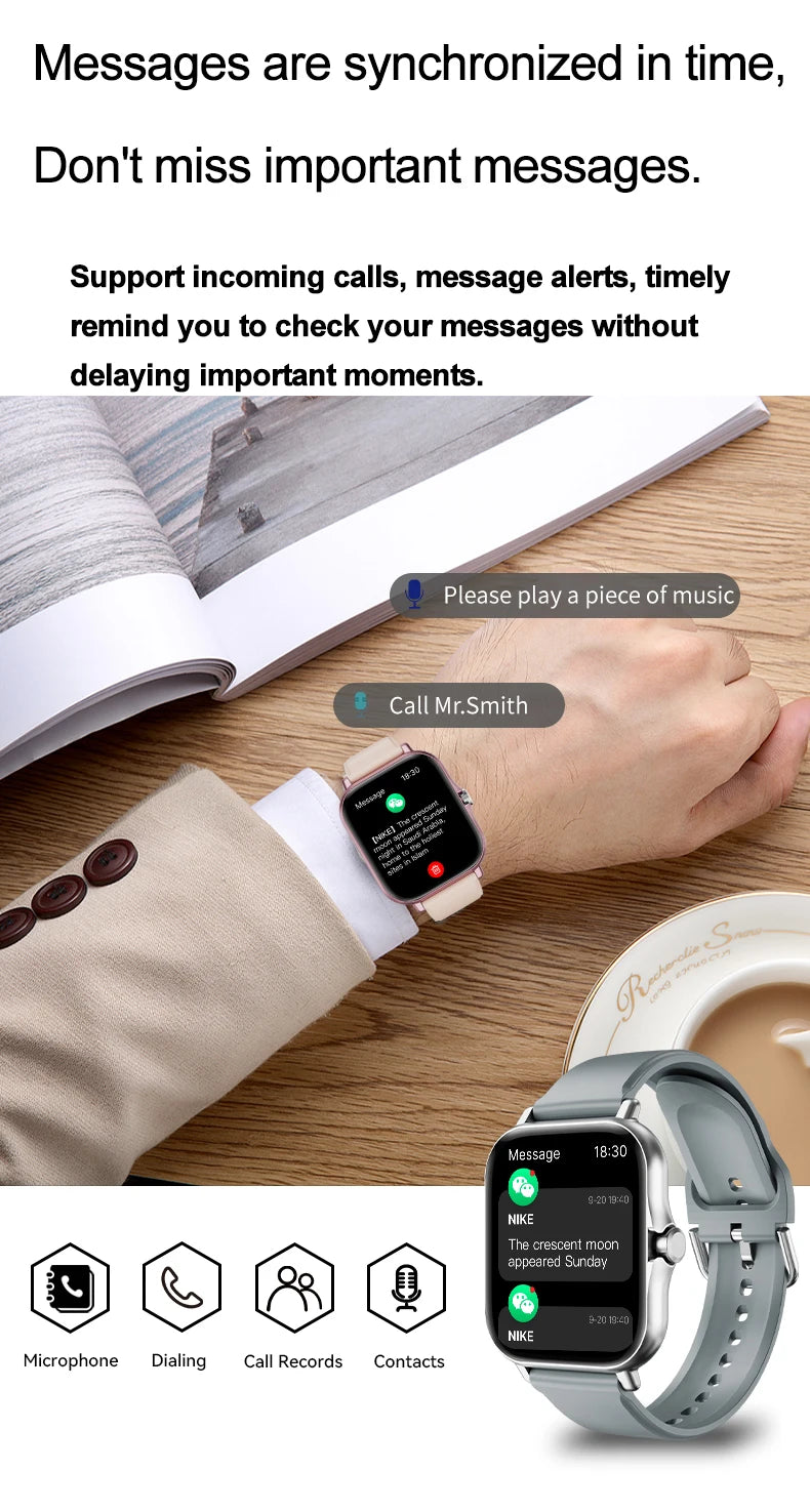 LAXASFIT New Smart Watch HD Display Answer Call Make Calls Message Preview Sport Modes Smartwatch DIY Dial Men Women