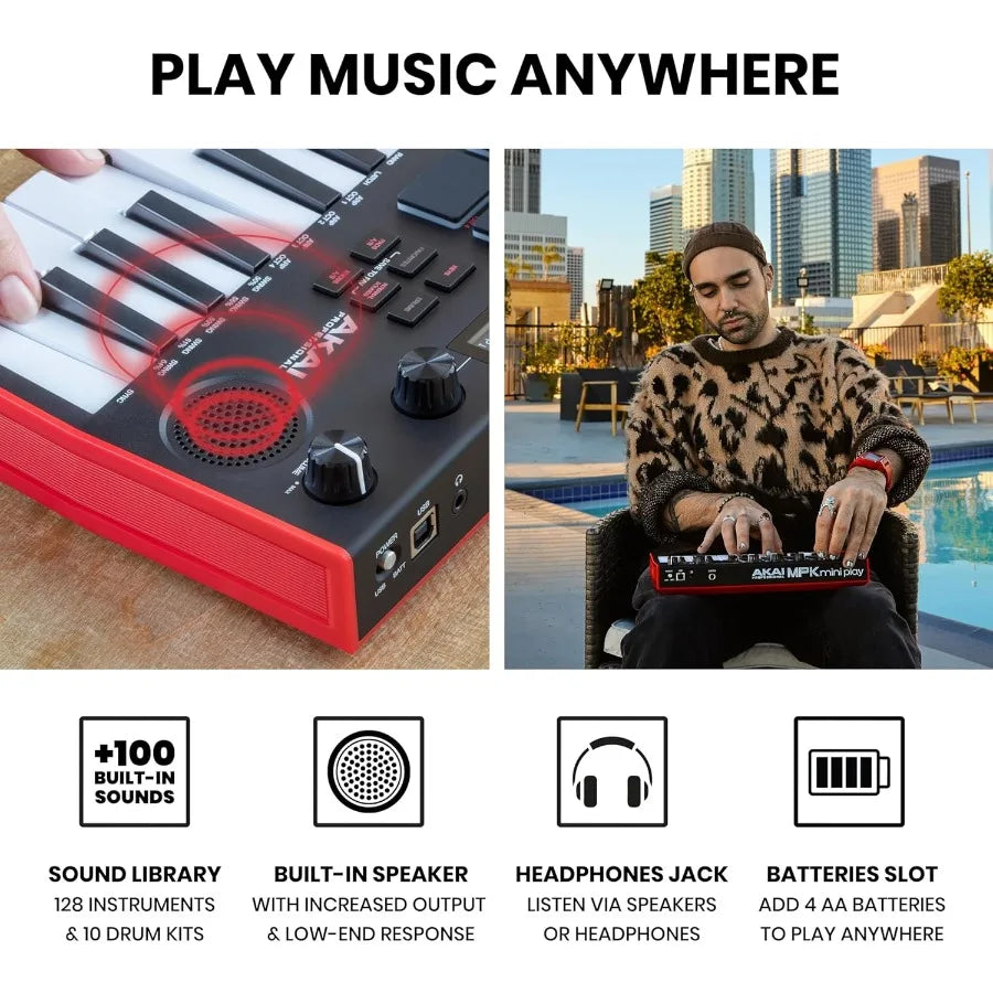 Akai MPK Mini Play MK3 Compact MIDI Keyboard Controller with Built-in Speaker and Integrated Sounds