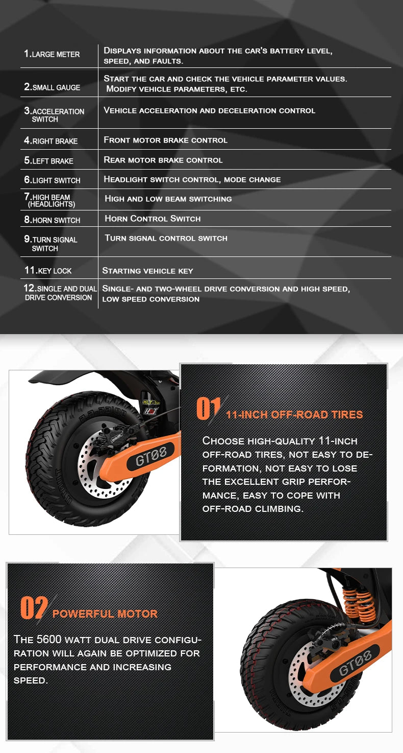 Arwibon GT08 Adult Electric Scooter 5600W Motor Top Speed 46MPH, 60V27AH, 11 Inch Off-Road Tires Sport Commuter Folding EScooter