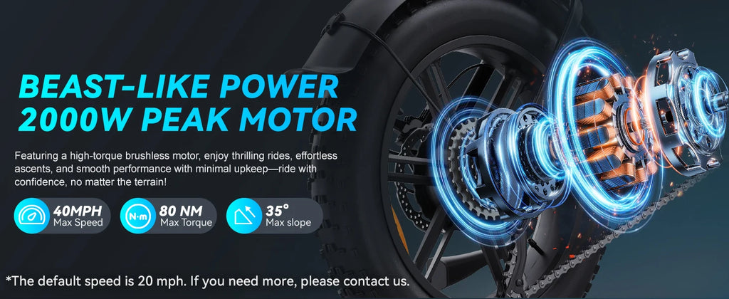 DTTZH F6S Electric Bike for Adults, 2000W Peak 40MPH 48V 25Ah Removable Battery, 20"x4.0" Fat Tire Full Suspension 7-Speed E-Bike, NFC Unlock, UL 2849 Certified, 1 Year Warranty