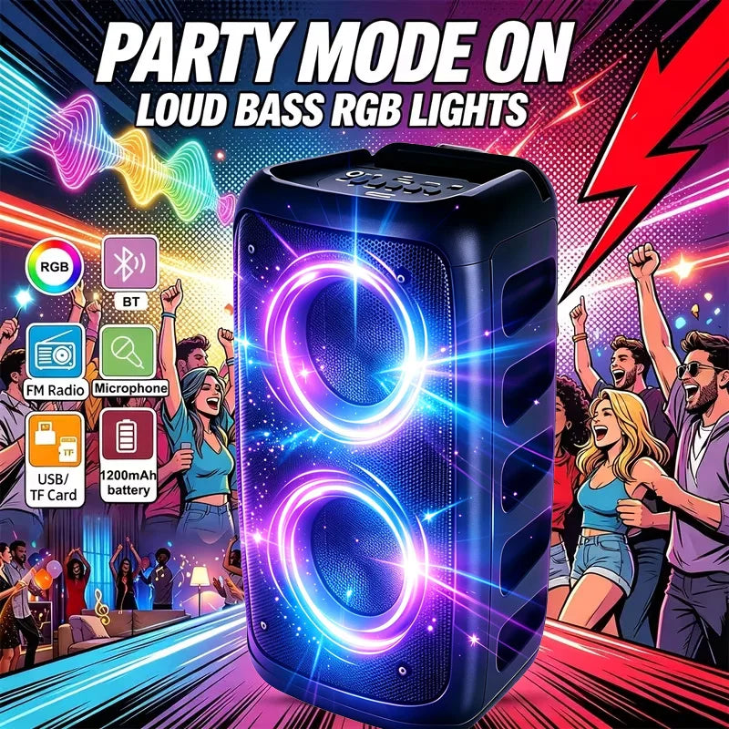 9900Hz Professional Large Bluetooth Speaker with Microphone, Portable Design, Featuring  Subwoofer Party Box, LED Lights, Compatible with BT/USB/TF/AUX/FM/TWS/MIC/EQ Functions, Professional Karaoke. Ideal Gift for Birthdays,