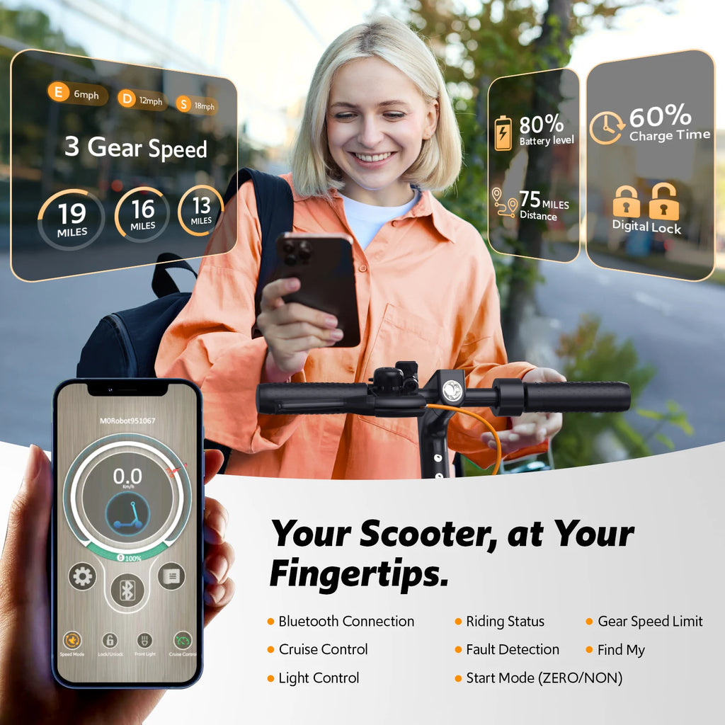 Electric Scooter for Adults, 550W Peak Motor & 19-Mile Range, 360° Lighting, Foldable E-Scooter with App Control