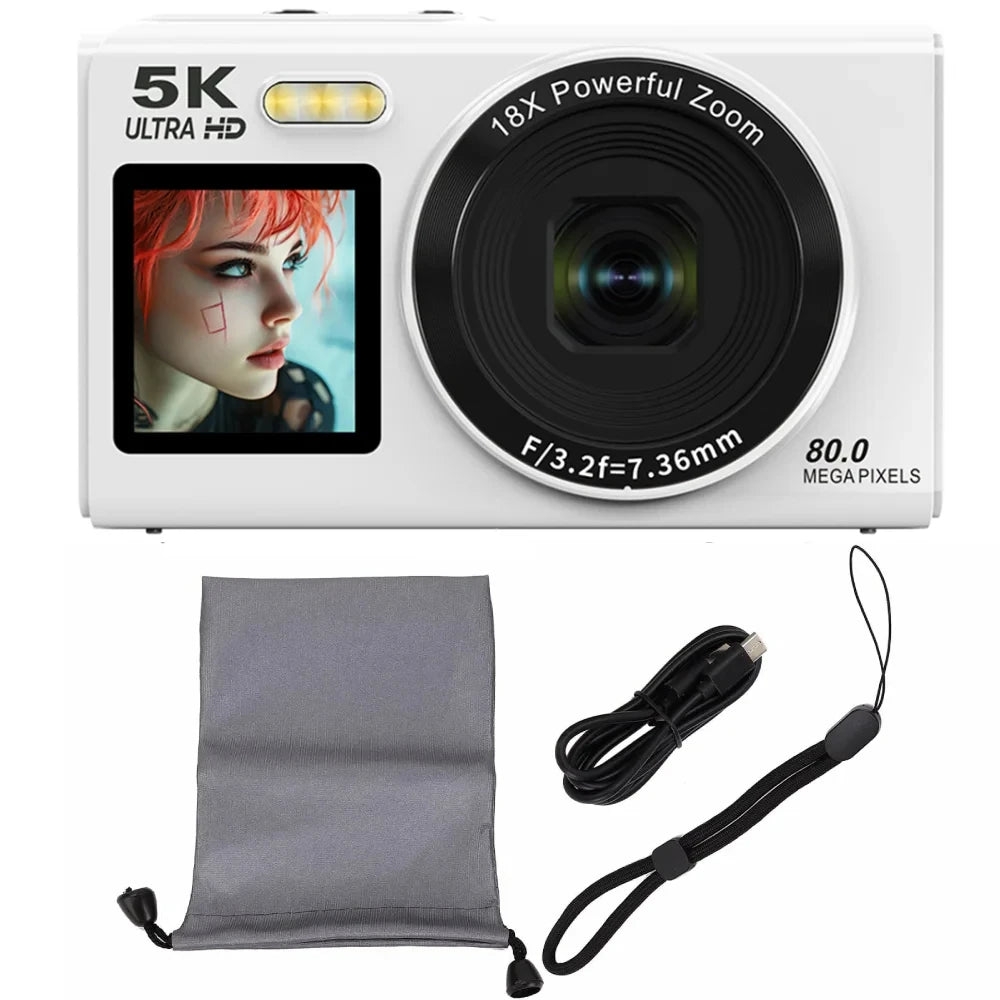 Ourlife Digital Camera 5K 80MP 18X Digital Zoom Dual IPS Screen Camera WIFI Cam Vintage Vlog Video Recorder for Photography