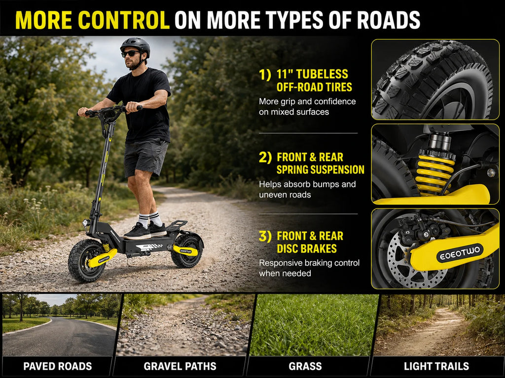 EOEOTWO 1200W Off Road Electric Scooter for Adults 48V Long Range E-Scooter 30MPH Fast Speed 11" Tubeless Tire Foldable Kick Scooter