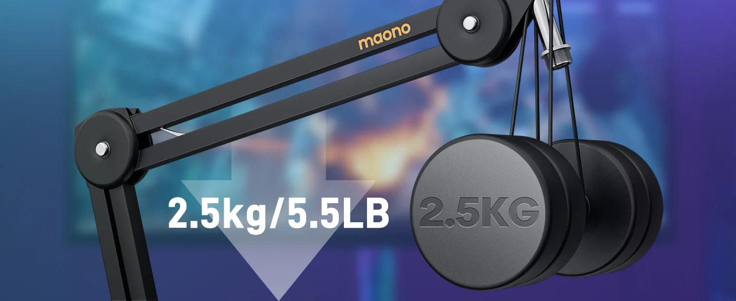 MAONO BA37 Microphone Boom Arm Heavy Duty Adjustable Metal Suspension Mic Stand Upgraded Desk Clamp 3/8" to 5/8" Screw Adapter