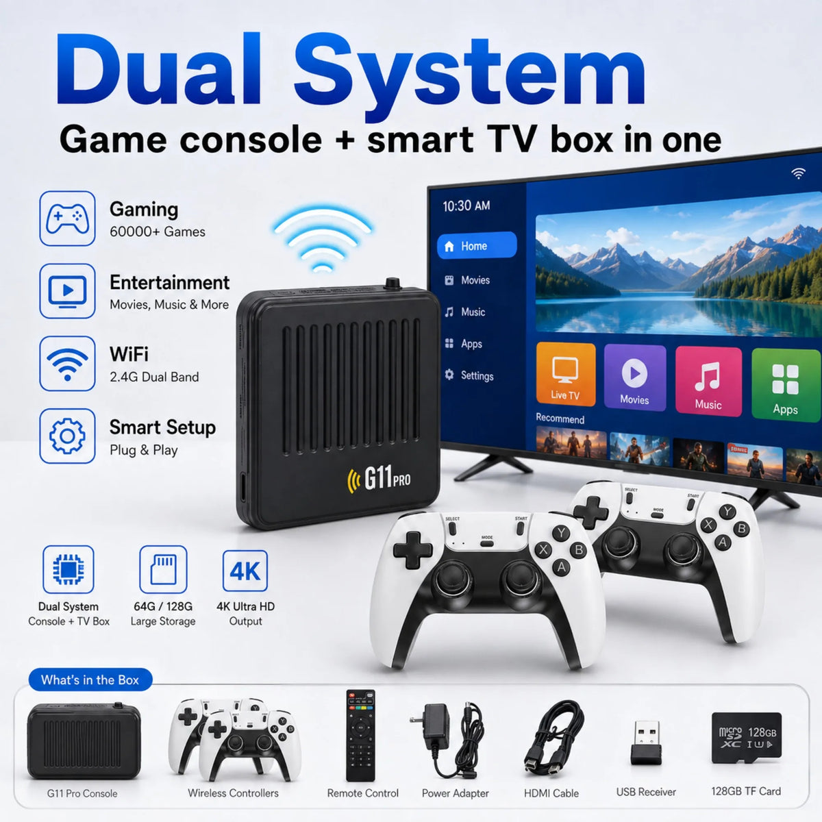 Video Game Box Console Dual System TV Console G11 Pro  64G/128G 4K Output Built-in 60,000 Games for Android 9.0 Simulator