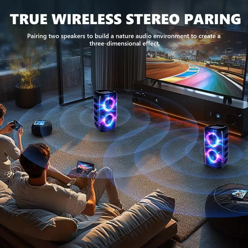 9900Hz Professional Large Bluetooth Speaker with Microphone, Portable Design, Featuring  Subwoofer Party Box, LED Lights, Compatible with BT/USB/TF/AUX/FM/TWS/MIC/EQ Functions, Professional Karaoke. Ideal Gift for Birthdays,