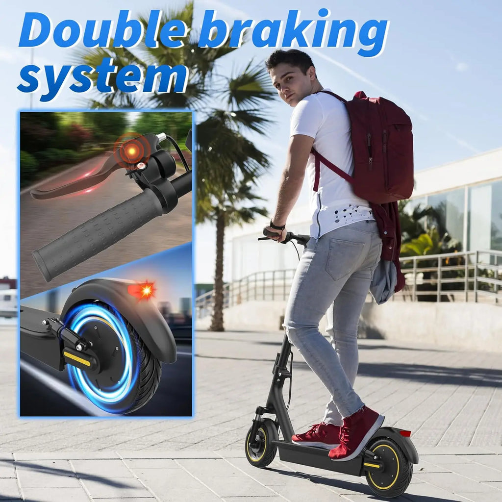 10'' Electric Scooter, 500W Powerful Motor & 22MPH Top Speed, 28 Miles Range, Folding E Scooter with Dual Braking for Teens and Adults Commuting