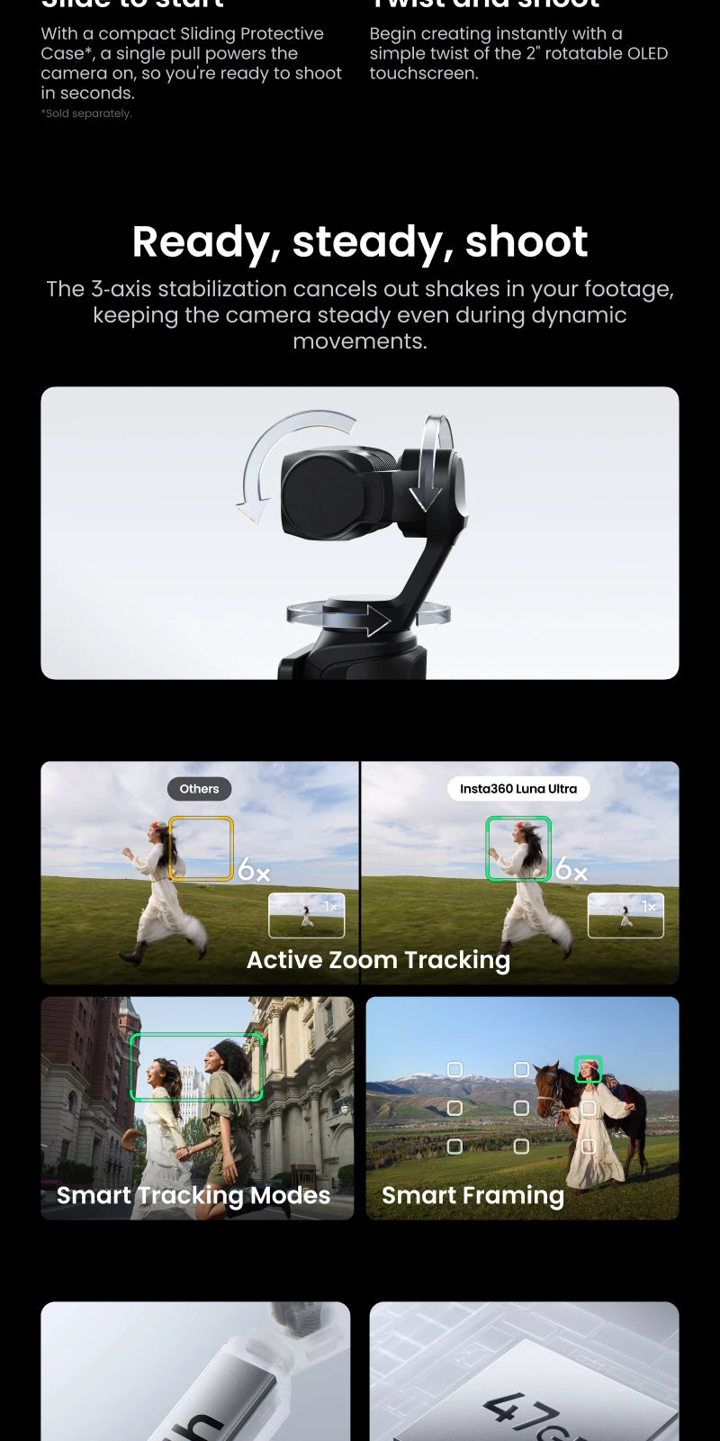 Insta360 Luna Ultra - 8K Vlogging Camera with Dual Lenses, 12× Zoom, 1" Sensor, Detachable 2" Touchscreen, Triple AI Chip