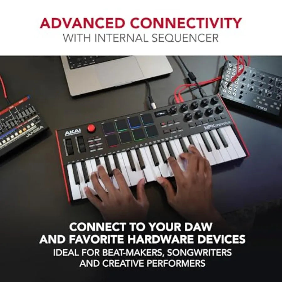 Akai MPK Mini Plus MIDI Keyboard Controller with 37 Mini Keys, 8 MPC Pads, and Sequencer Features