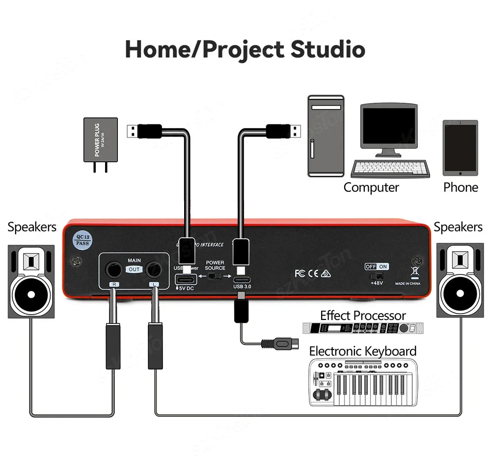 AMIXSQ22 Audio Interface for Recording Computer Free Drive USB External Sound Card for Pc Pro Audio Equipment Professional Video