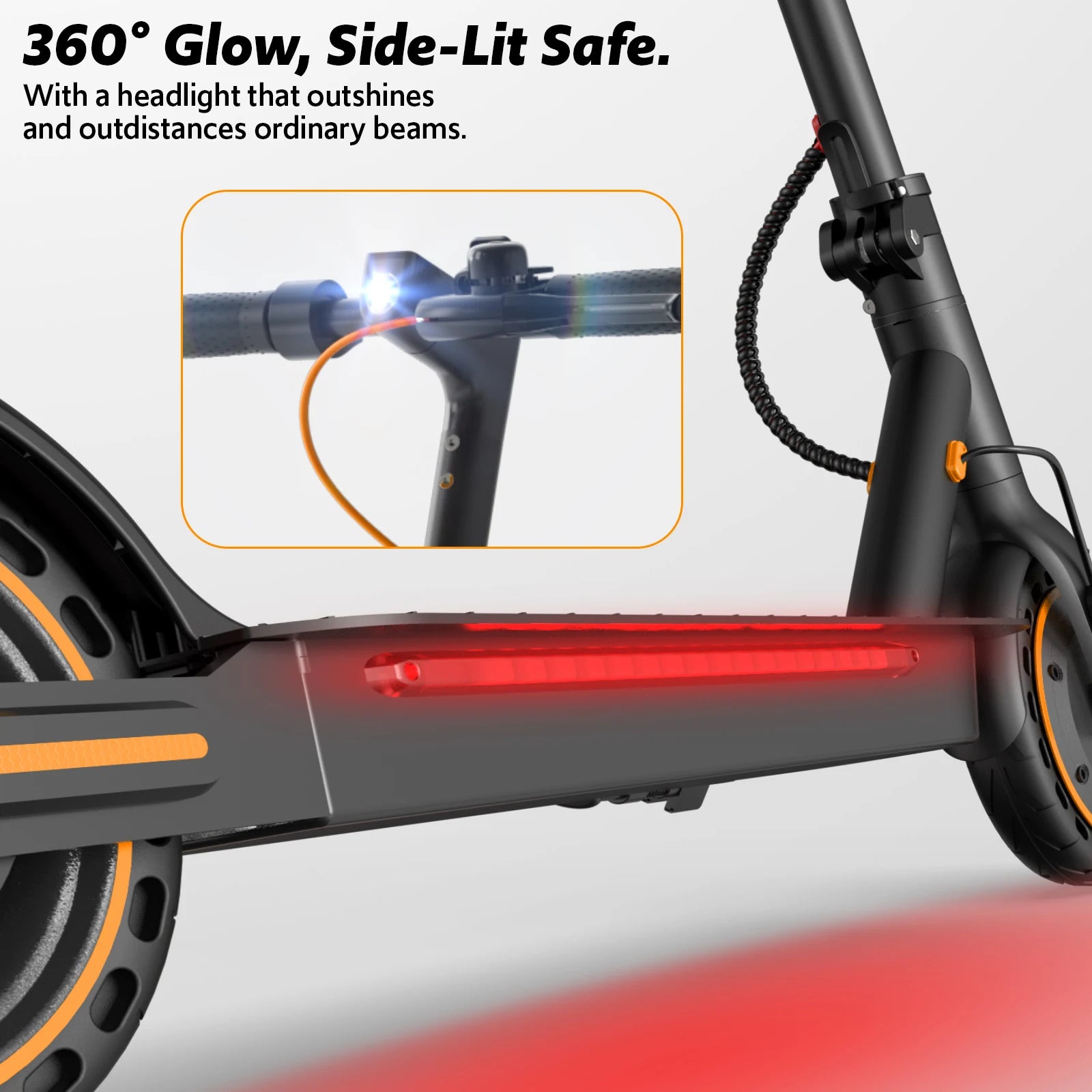 Electric Scooter for Adults, 550W Peak Motor & 19-Mile Range, 360° Lighting, Foldable E-Scooter with App Control